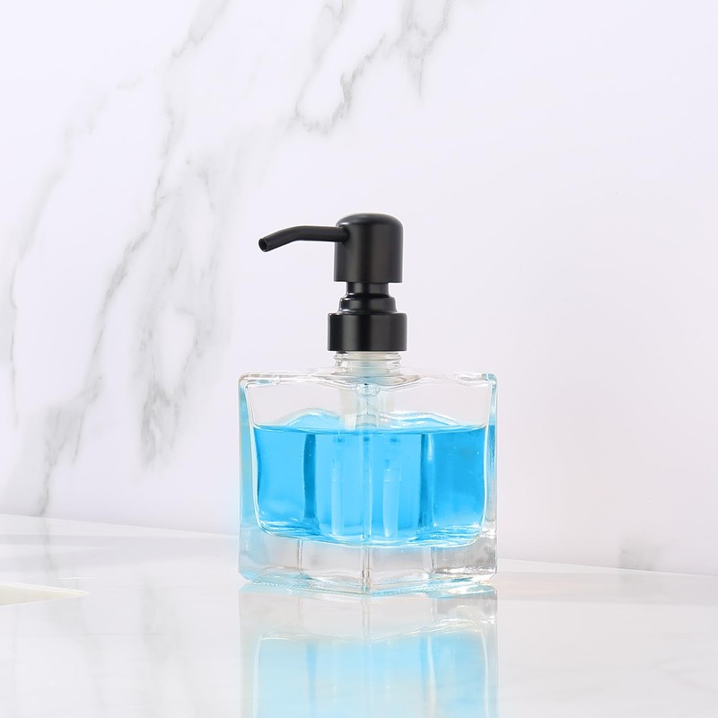 Ximlike Square Bathroom Soap Dispenser Black, 8.4 oz Glass Bottles