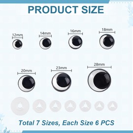 AHANDMAKER 42 Stück 7 Stile Kunststoff Sicherheitsaugen Mit Unterlegscheiben 12/14/16/18/20/23/28mm 3D Mond Bastelaugen Zum Basteln Amigurumi Puppen Plüschtiere Schwarz