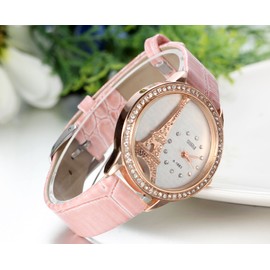 JewelryWe Women's Analogue Quartz Watch Exquisite Leather Strap Watch with Rhinestone Eiffel Tower Dial, 4 Colours, Christmas Day, birthday