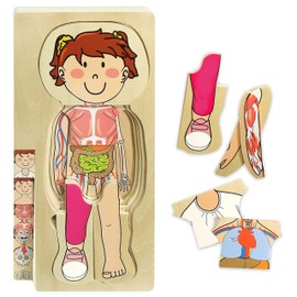 Kidzlane 29 Piece Wooden Puzzle for Toddlers and Kids - Boy Anatomy Puzzle Play Set - Layered Human Anatomy Kid Puzzles - My Body Preschool Game, Montessori Skeleton Toy - Human Body Model for Kids