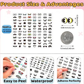 960Pcs Colorful Face Stickers 48 Design Cartoon Stickers for Crafts Cups Parties Scrapbooking DIY Art Decorations Black and Colorful