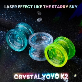 YOSTAR K2 Crystal JoJo with Glitter, Trick JoJo with Idle and Ball Bearing, Professional Responsive & Unresponsive Yoyo for Children and Adults, Jo Jo Toy with 12 Strings, Bearing Set, Housing