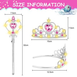 Vicloon 2PCS Light Up Princess Crown and Wands, Princess Dress Up Accessories for Little Girls, Princess Tiara Jewelry Toy for 3-6 Girl Christmas Birthday Cosplay Crown