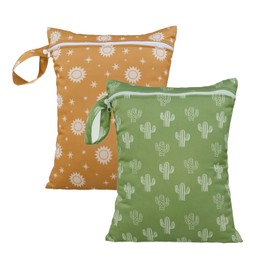 HappyFlute 2pcs Wet Bag Waterproof Bag Set-Cactus and Animal Pattern Wet Bag for Towels,Diaper Bag,Swim Bag,Beach Bag,Gym Bag,Wet/Dry Bag,Wet Clothes Bag,Wet Swimsuit Bag,10.2x14.4 inches.(Cactus)