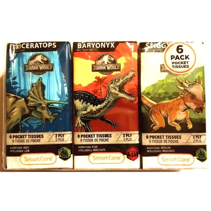 SMARTCARE Jurassic World Pocket Facial Tissue Featuring Triceratops, Baryonyx, and