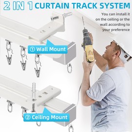Ceiling Curtain Track, 3Ft-9Ft Curtain Tracks Ceiling Wall Mount Heavy Duty Curtain Rails Track System Curtains Ceiling Track for Room Divider, RV, Aluminum White