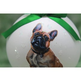 D309 Hand-made Christmas Ornament dog - French Bulldog - Frenchie Red sitting