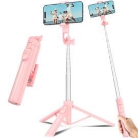 Liphisy Selfie Stick Travel Tripod for Cell Phone with Remote Control and Phone Holder, Extendable Selfie Stick for iPhone, iPhone Tripod for Video Recording, 50 Inch, Pink