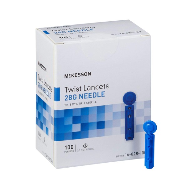 McKesson Twist Lancets, Sterile, 28 Gauge Needle, 1.8 mm, 100 Count, 1 Pack