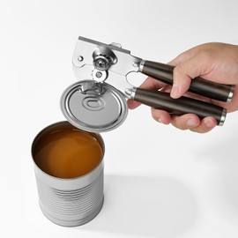 LUNERKU Portable Kitchen Manual Can Opener and Bottle Openers, Soft Ergonomic Solid Wood Handle,Heavy Duty Stainless Steel Sharp Blade with Large Turn Knob Easy to Open for Seniors(Exotic Ebony)