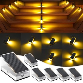 Uspring 2025 New 4-Sides Solar Step Lights for Outside 6 Pack, 360° Solar Stair Lights Waterproof IP68, 11 Modes-1/2/4 Sides Lighting, Outdoor Solar Lights Decor for Deck/Yard/Patio/Fence (Warm White)