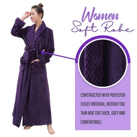 Hellomamma Long Bath Robe for Womens Plush Soft Fleece Bathrobes Nightgown Ladies Pajamas Sleepwear Housecoat Purple L-XL