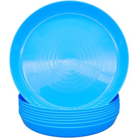 Bloomsworld 8 Toddler Plastic Plates Set, Reusable, BPA Free, Kids Nursery Tableware for Boys and Girls - Blue