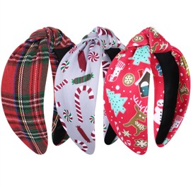 JERTOCLE - Diadema de Navidad con diadema para mujer, diseño de copo de nieve y diadema anudada, accesorios para el cabello de Navidad, regalos (cuadros rojos)