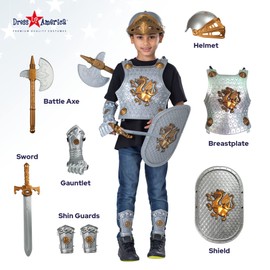 Dress Up America Dress Up America Knight Armor Set for Kids - Medieval Shield and Helmet Playset - Royal Knight Costume Dress Up for Boys