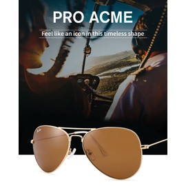 Pro Acme Classic Aviator Sunglasses for Men Women 100% Real Glass Lens- 62mm (Gold/Brown)