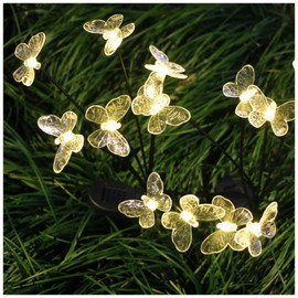 BAIRAYEN Solar Garden Lights Outdoor Waterproof 4 Pack 32 LED Decorative Warm White Swaying Butterfly Lights Garden Decor Stakes for Outside Yard Pathway Lawn Grave Decor