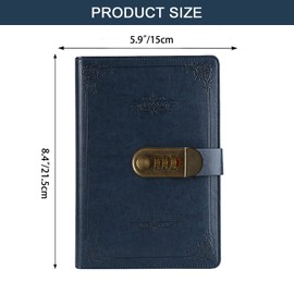NectaRoy Retro Vintage PU Leather Password Notebook Writing Planner Organizer with Combination Lock, Password Lined Wire Binding Diary Personal Sketchbook with Pen Holder, A5 Size 215x150mm