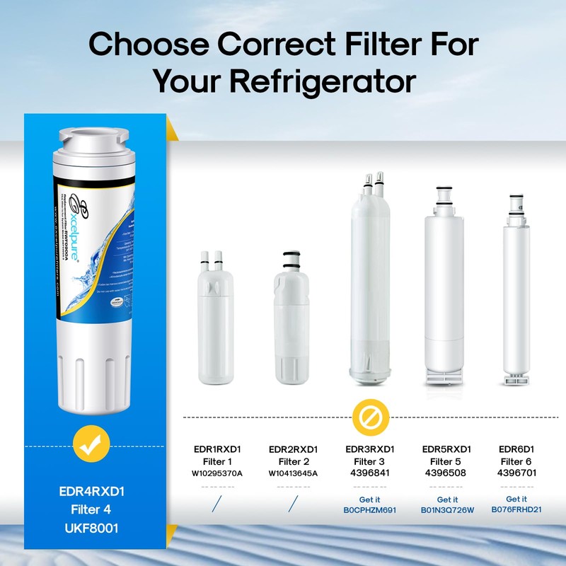 EXCELPURE UKF8001 Replacement for Whirlpool FILTER 4, EDR4RXD1, 4396395, WRX735SDBM00,