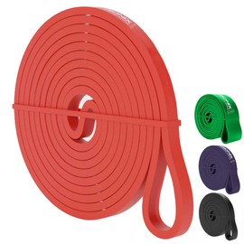 Bionix Pull Up Resistance Band Black Single - Thicker Heavy Long Exercise Loop Bands for Chin Up Assist Powerlifting Yoga Stretching - Workout Assistance Weight Gym for Men and Women (Red)