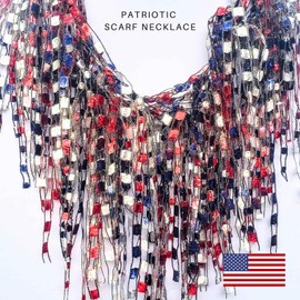 Patriotic Scarf for Women - Red White Blue Scarf for Women - American Flag Scarf for Women - Dressy USA Patriotic Necklace July 4th of July Scarf Necklace - Red White Blue Football Team Fan Scarf