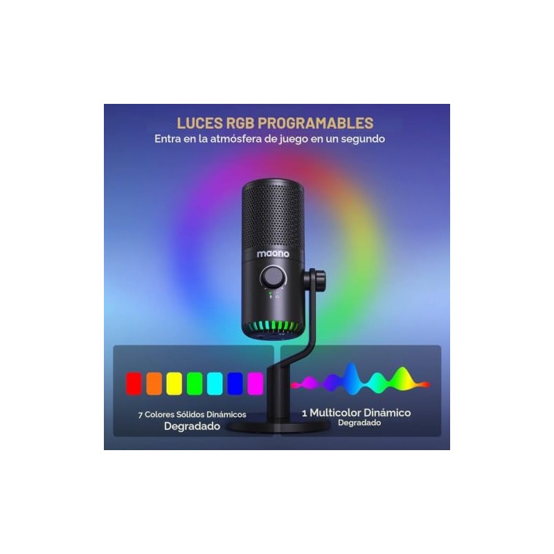 MAONO Micrófono USB para juegos para PC, micrófono condensador programable