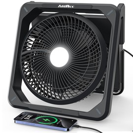 11 inch Solar Fan for Camping - Portable Rechargeable Fan with Adjustable Pivot, 10W Solar Panel, 3 Powerful Speed & Timer, Battery Operated with LED Light for Travel Tent RV Hurricane