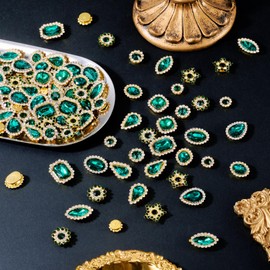 FASHEWELRY 100Pcs Sew on Rhinestones Mixed Shapes Big Rhinestones Bedazzling Flatback Sew on Crystal Gems with Metal Base for DIY Costumes Embellishments (Green)