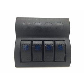 Marine Boat Blue SPLASHPROOF Switch Panel 4 Gang with LED Rocker Circuit Breaker