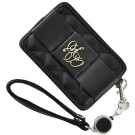 Alto Rose (SecretDoor) Pass Case, Periodicals, IC Card with Strap, Reel Included, IC Card, Quilting, Houndstooth Pattern, Ribon, Ribbon Whip, Black