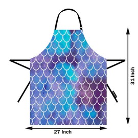 Moslion Mermaid Apron 31x27 Inch Ocean Sea Fish Scale Mermaid Sequin Kitchen Chef Waitress Cook Aprons Bib with Adjustable Neck for Women Men Girls Aqua Blue Purple