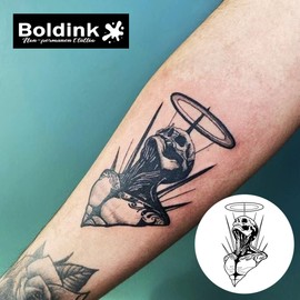 Boldink Temporary Tattoos, semi permanent tattoos, 15-day long lasting tattoo sticker, waterproof and anti-reflective, unique design（Angel Skull）