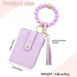 Small Coin Purse Zipper Wristlet Purses for Women Cute Silicone Beaded Tassel Credit Card Holder Wallet Minimalist Change Purse With Keychain Compact PU Leather Wallet (Purple)