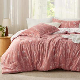 Bedsure Twin Comforter Set - Grayish Pink Bed Set, 2 Pieces Cute Floral Bedding, 1 Soft Reversible Botanical Flowers Comforter and 1 Pillow Sham