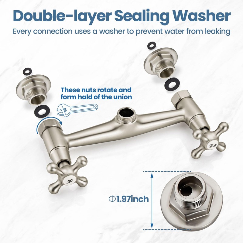 Airuida Brushed Nickel Wall Mounted Kitchen Faucet 8 inch Center