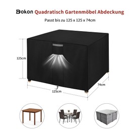 Dokon Rectangular Garden Furniture Cover with Lateral Tension Belt, Waterproof, Windproof, UV Resistant, 420D Oxford Fabric, Protective Cover for Garden Table, Table and Chairs, Furniture Sets