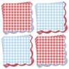 FYSUIMU 50Pcs Gingham Cocktail Napin, Light Blue Red, Scalloped, 3-Ply