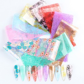 Lace Flower Nail Foil Transfer Stickers Nail Art Supplies, 10 Flowers Patterns Nail Foils Designs Western Floral Nail Art Decals for Acrylic Nails Polish Supplies DIY Fingernail Charms Decorations