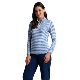 IBKUL Athleisure Wear Sun Protective UPF 50+ Icefil Cooling-Landon Stripe II Print Long Sleeve Mock Neck Top-10164 Ink/White/Landon Stripe II/S