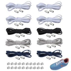 10 Pairs No Tie Shoe Laces, Flat Elastic Shoe Laces with Metal Buckles, Adjustable No Tie Shoelaces Stretch Tieless Shoelaces No Tie Laces for Sneakers Casual Shoes Board Shoes