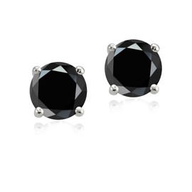 Hoops & Loops Sterling Silver 4ct Black Cubic Zirconia 8mm Round Stud Earrings