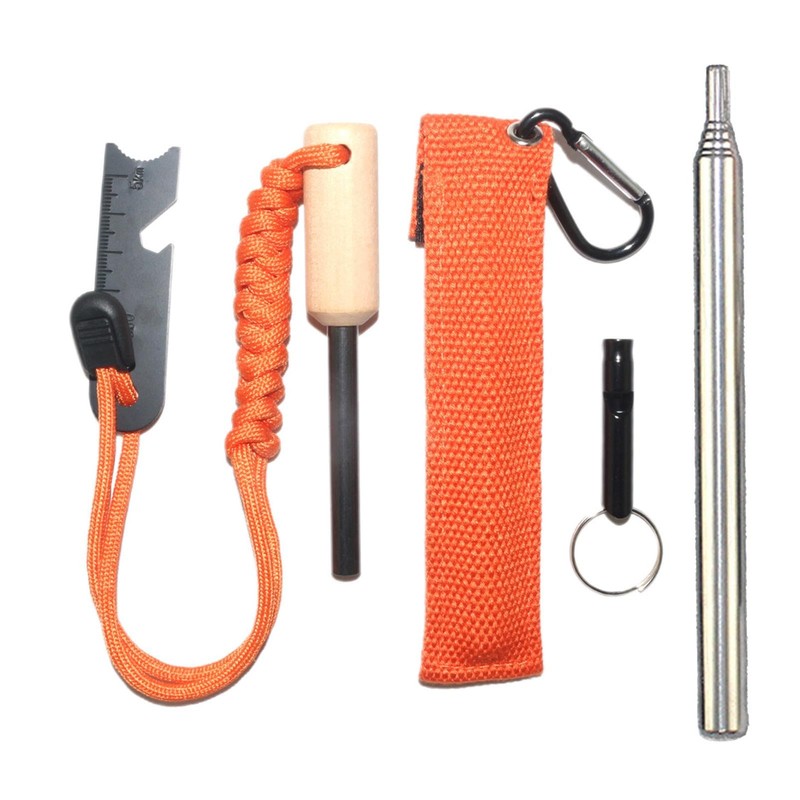Fire Starter Survival Tool Kit, Keychain Carabiner Survival Kits, Multifunctional,