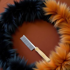 Dreamxue Pet Grooming Comb for Long Haired Cats & Dogs - Stainless Steel Pin Teeth Wooden Handle Fur Hair Brush - Removes & Prevents Matted Fur