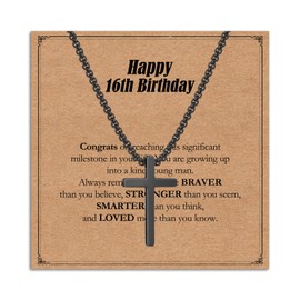 Twutqel Sliver Black Cross Necklace for Men Boys 16th 18th 21st Birthday Gifts, Stainless Steel Cross Chain, Mens Jewellery Gifts for Son Grandson Nephew Brother Boyfriends (Black 16th Birthday)