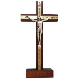 Freestanding Dark Beech Wood Crucifix Cross Religious Wall Decoration