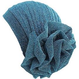 Gorro de turbante de flores para mujeres y niñas, gorro elástico para dormir, Azul lago, M