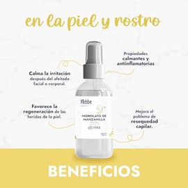 HEBBE Hidrolato De Manzanilla 120 ml | Tónico Facial Calmante | Astringente Antioxidante | Para Piel Sensible y Cabello Seco