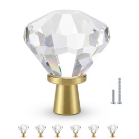 POZEAN 6 Pack Gold Tapered Diamond Cabinet Knobs, Clear Gold Crystal Cabinet Knobs,Diamond Drawer Knobs Single Hole Decorative Pulls for Dresser, Kitchen Cabinet, Bathroom Vanity, Wardrobe and Closet