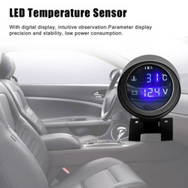 Round LED Digital Car Truck Water Temp Gauge 2 in 1 Water Temperature Voltage Meter for 12V 24V Vehicles Trucks
