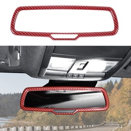 JWWY Inner Rearview Mirror Cover Decoration Trim Interior Accessories for Dodge Challenger 2015-2024, Charger 2010-2024 & Ram 2010-2017 ABS Red Carbon Fiber